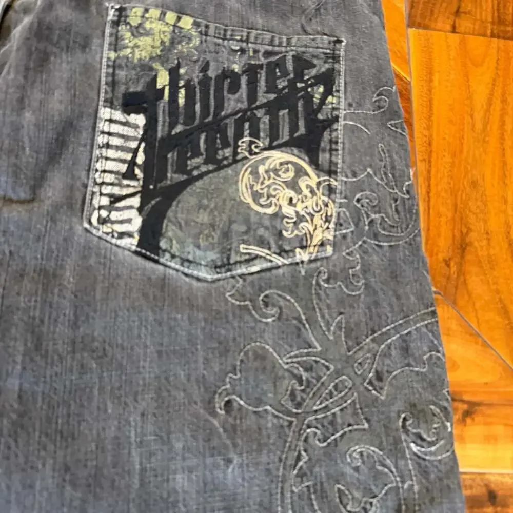 Mecca Vintage Y2K Baggy Embroidered Dark Wash Denim Jorts Jessie Pinkman Skater